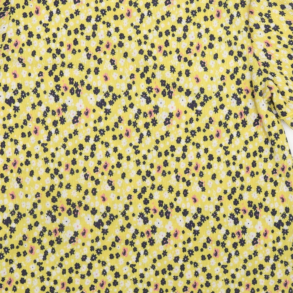 Damart Womens Yellow Floral Polyester Basic T-Shirt Size 14 Round Neck - Size 14-16