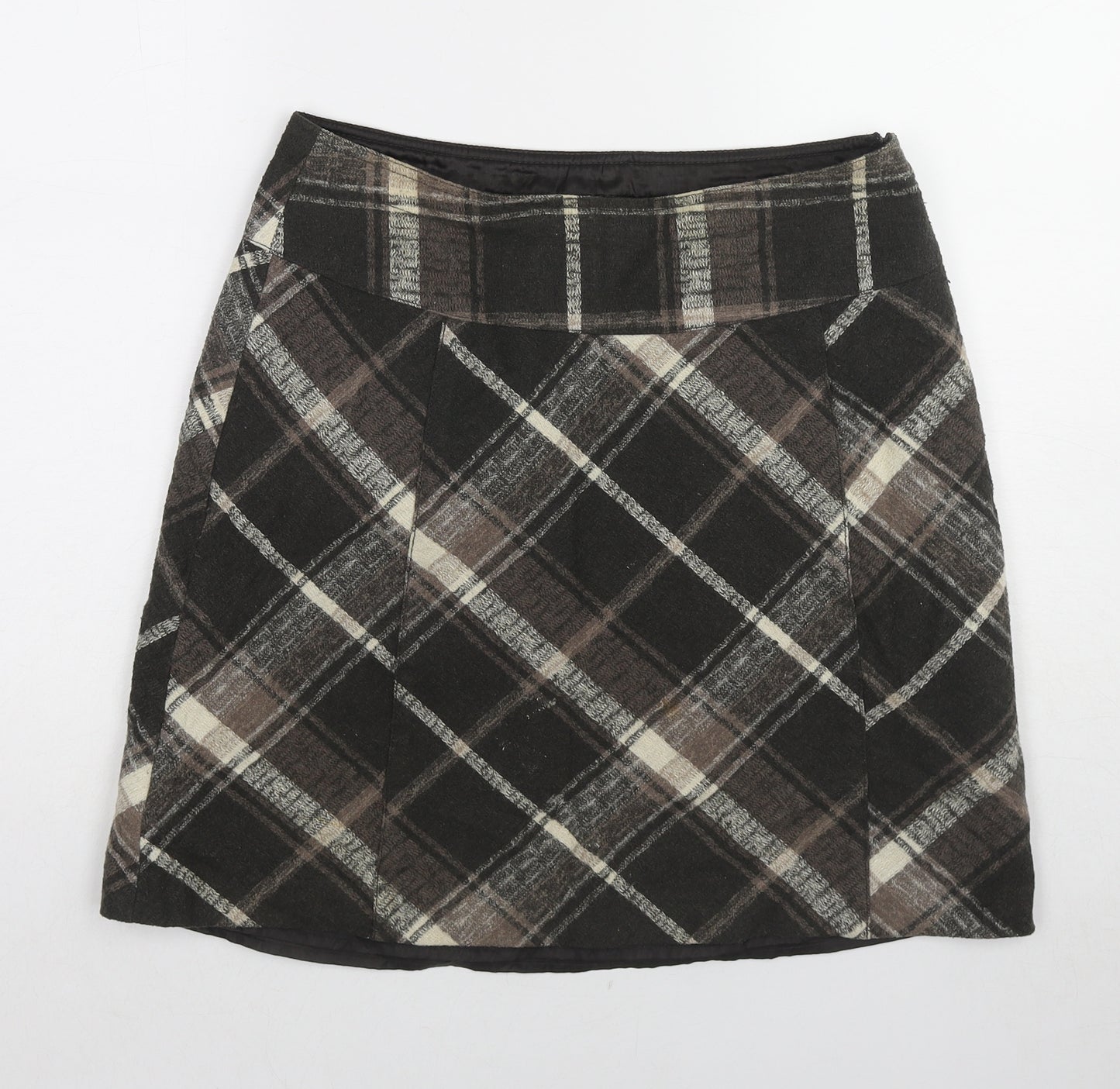Street One Womens Grey Plaid Wool A-Line Skirt Size 12 Zip