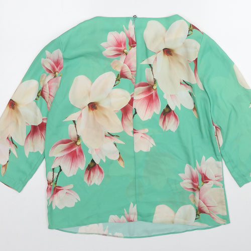Dorothy Perkins Womens Green Floral Polyester Basic Blouse Size 10 Boat Neck