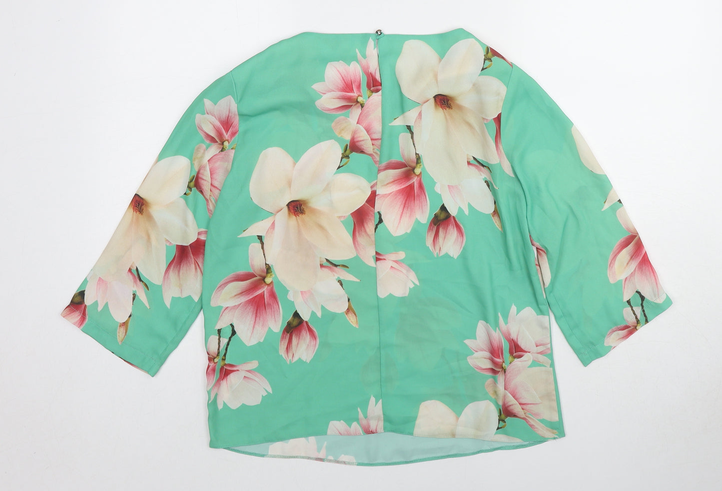 Dorothy Perkins Womens Green Floral Polyester Basic Blouse Size 10 Boat Neck