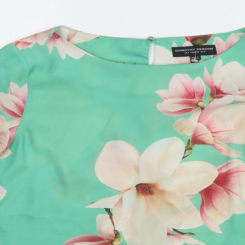 Dorothy Perkins Womens Green Floral Polyester Basic Blouse Size 10 Boat Neck