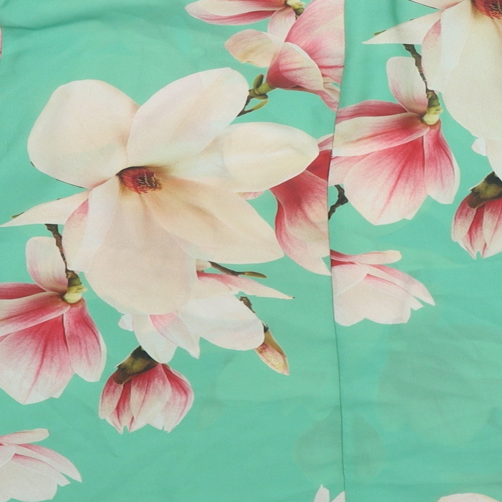 Dorothy Perkins Womens Green Floral Polyester Basic Blouse Size 10 Boat Neck