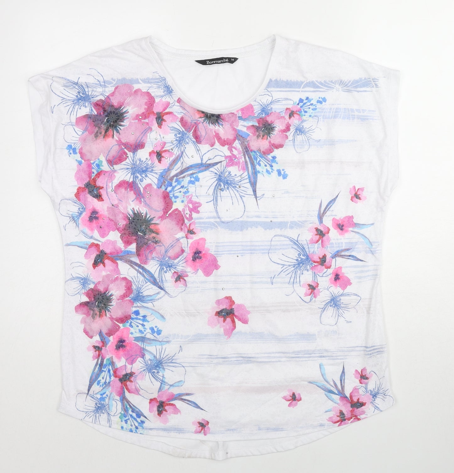 Dorothy Perkins Womens Multicoloured Floral Polyester Basic T-Shirt Size 16 Round Neck