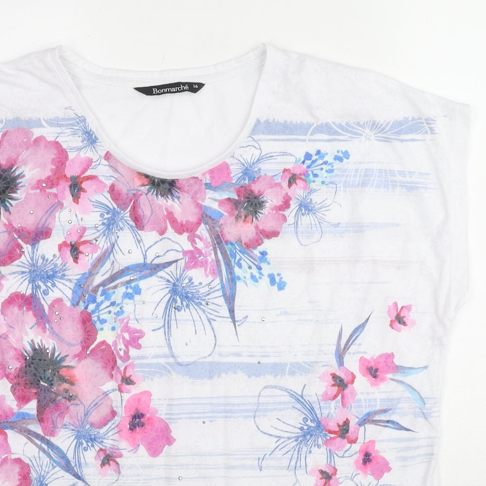 Dorothy Perkins Womens Multicoloured Floral Polyester Basic T-Shirt Size 16 Round Neck