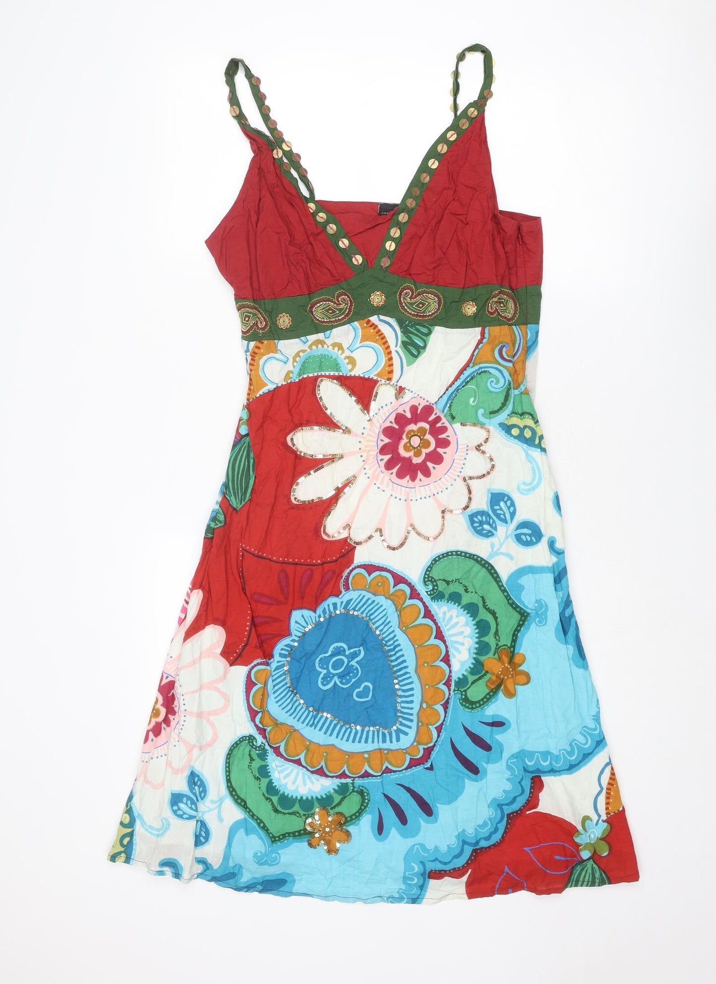 Amphora Womens Multicoloured Geometric Cotton Slip Dress Size M V-Neck Zip