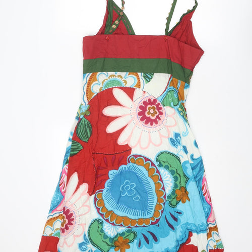 Amphora Womens Multicoloured Geometric Cotton Slip Dress Size M V-Neck Zip