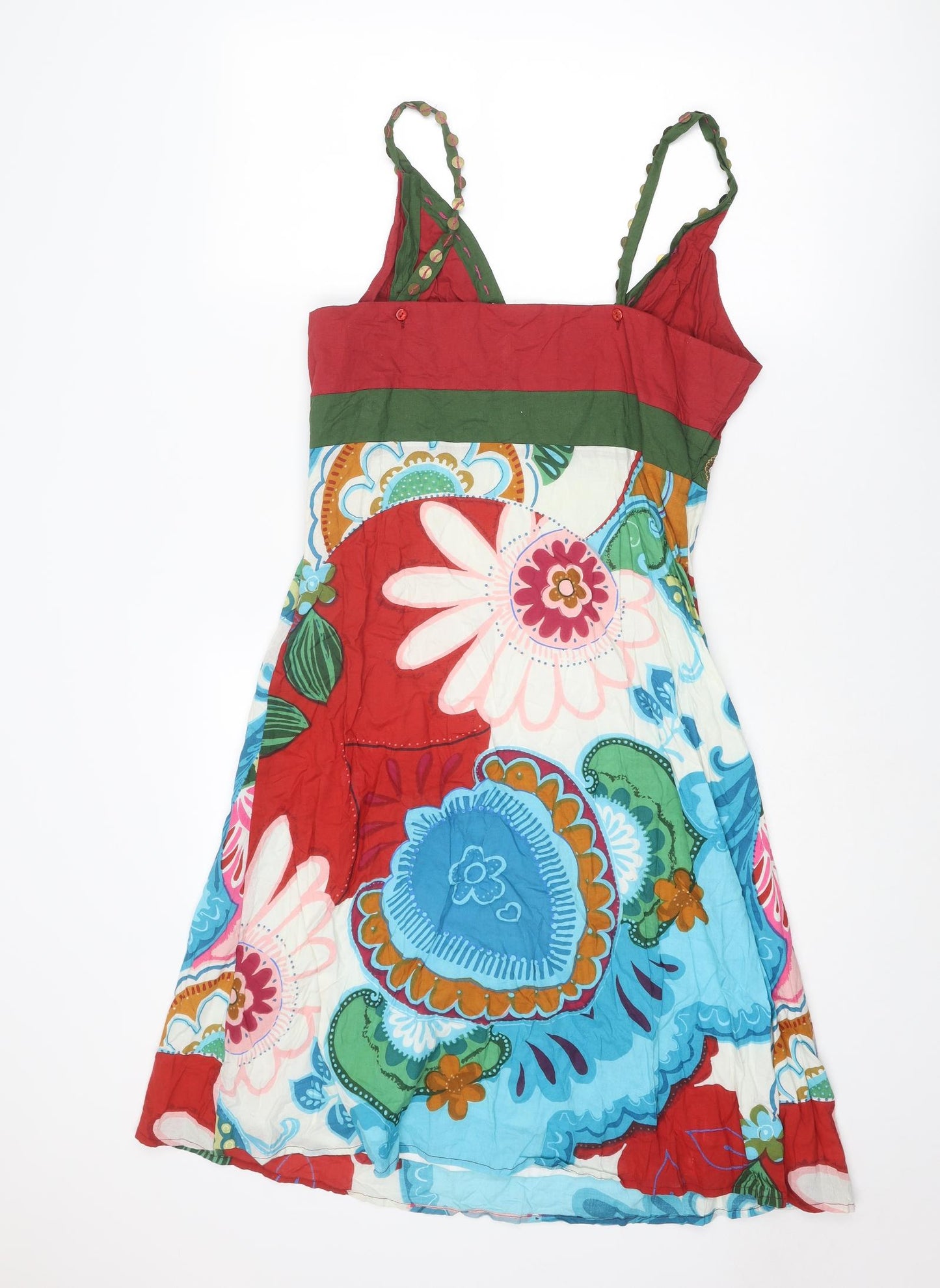 Amphora Womens Multicoloured Geometric Cotton Slip Dress Size M V-Neck Zip