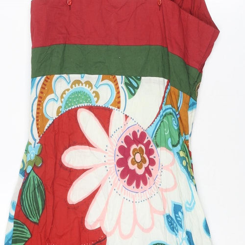 Amphora Womens Multicoloured Geometric Cotton Slip Dress Size M V-Neck Zip