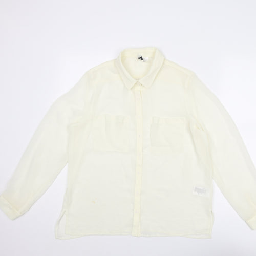 Divided by H&M Womens Ivory Polyester Basic Button-Up Size 8 Collared