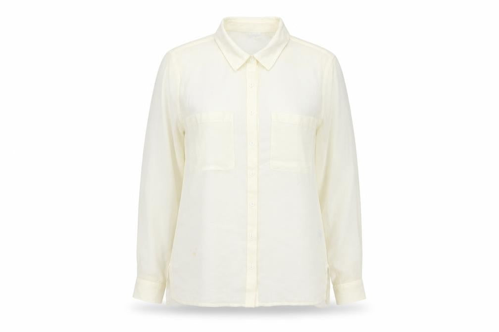 Front view of Divided by H&M women’s ivory polyester basic button-up, size UK 8, collared
