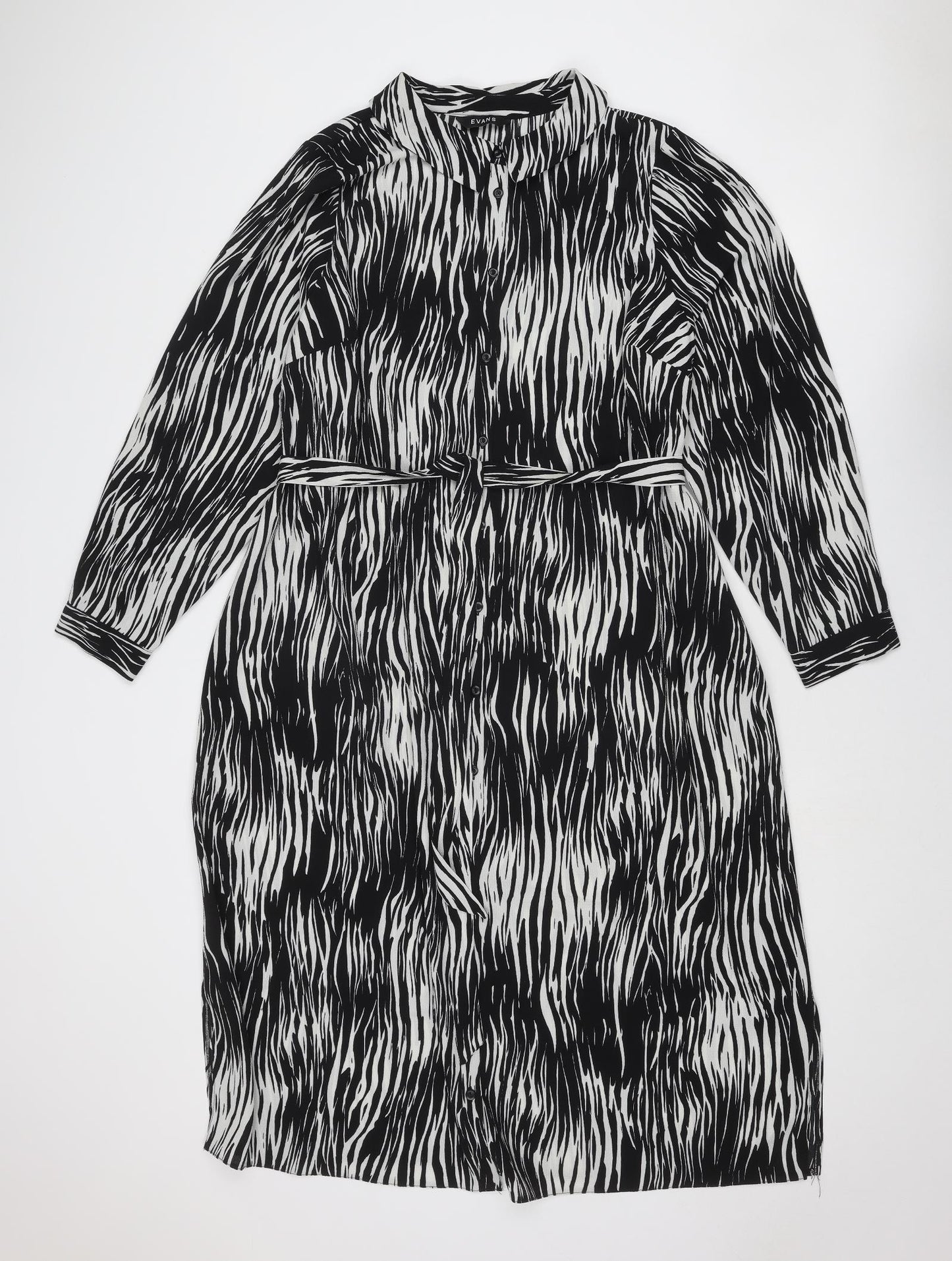 Evans Womens Black Geometric Polyester Shirt Dress Size 20 Collared Button