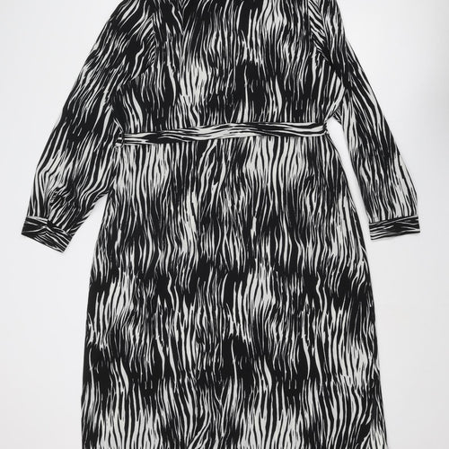 Evans Womens Black Geometric Polyester Shirt Dress Size 20 Collared Button