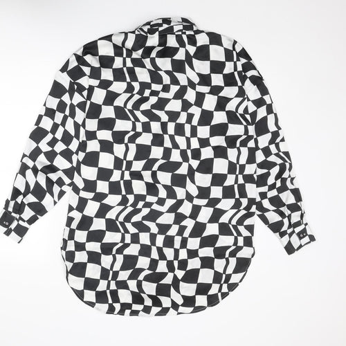 Violet Womens Black Geometric Polyester Basic Button-Up Size 8 Collared