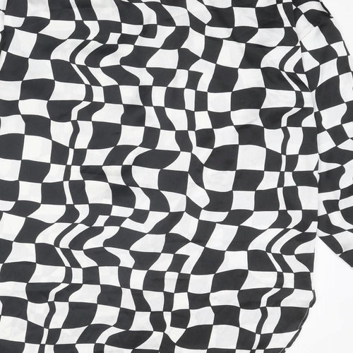Violet Womens Black Geometric Polyester Basic Button-Up Size 8 Collared