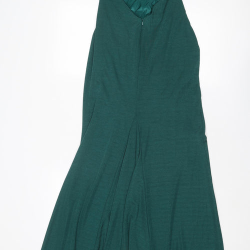 Goddiva Womens Green Polyester Ball Gown Size 12 Halter Hook & Eye