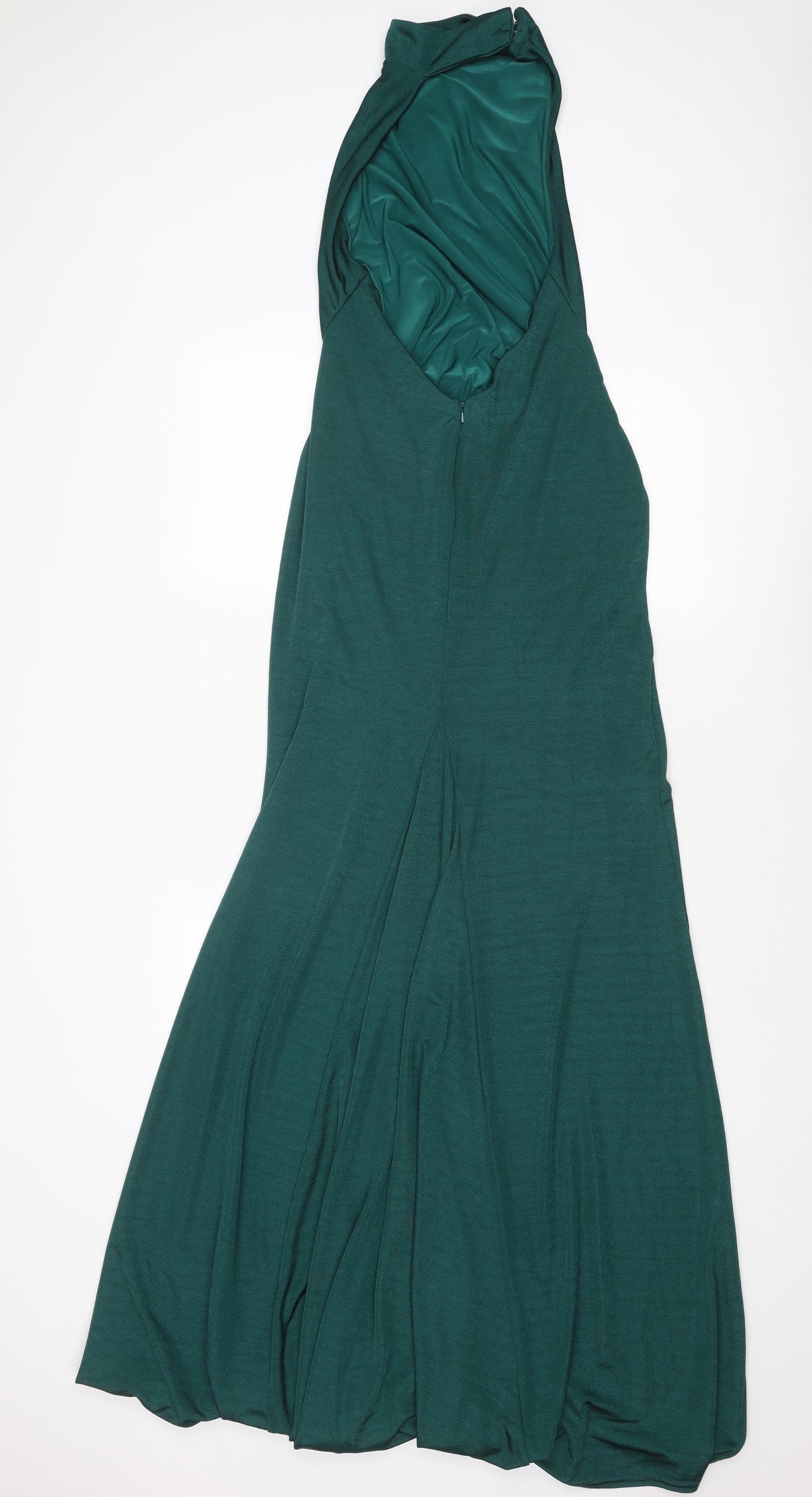 Goddiva Womens Green Polyester Ball Gown Size 12 Halter Hook & Eye