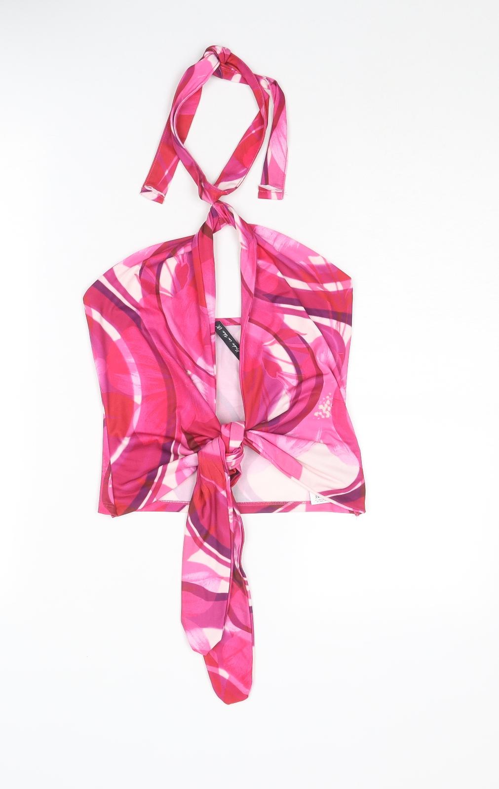 ASYOU Womens Pink Geometric Polyester Basic Tank Size 8 Halter