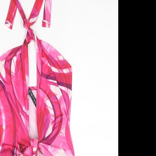 ASYOU Womens Pink Geometric Polyester Basic Tank Size 8 Halter