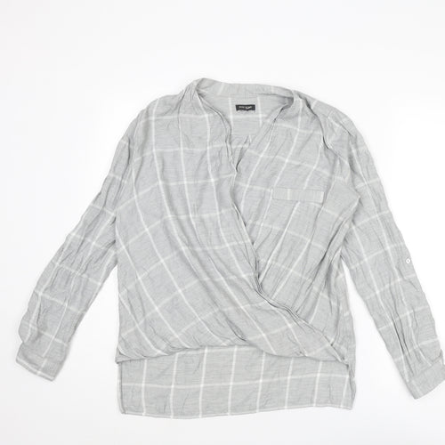 River Island Womens Grey Check Viscose Basic Blouse Size 8 V-Neck