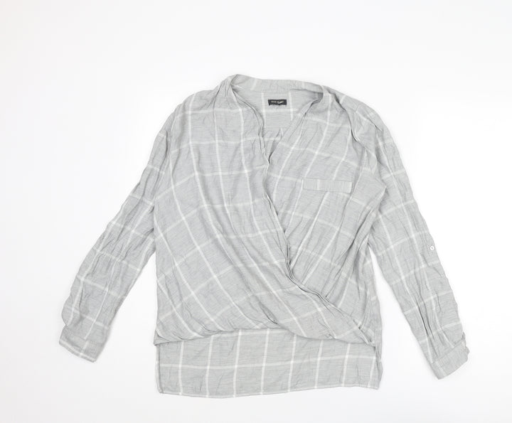 River Island Womens Grey Check Viscose Basic Blouse Size 8 V-Neck