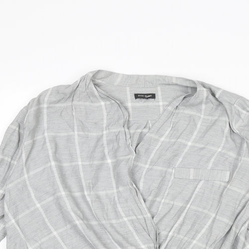 River Island Womens Grey Check Viscose Basic Blouse Size 8 V-Neck