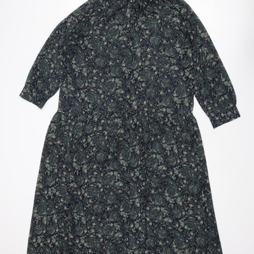 Uniqlo Womens Blue Paisley Polyester A-Line Size M Round Neck Button