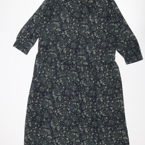 Uniqlo Womens Blue Paisley Polyester A-Line Size M Round Neck Button