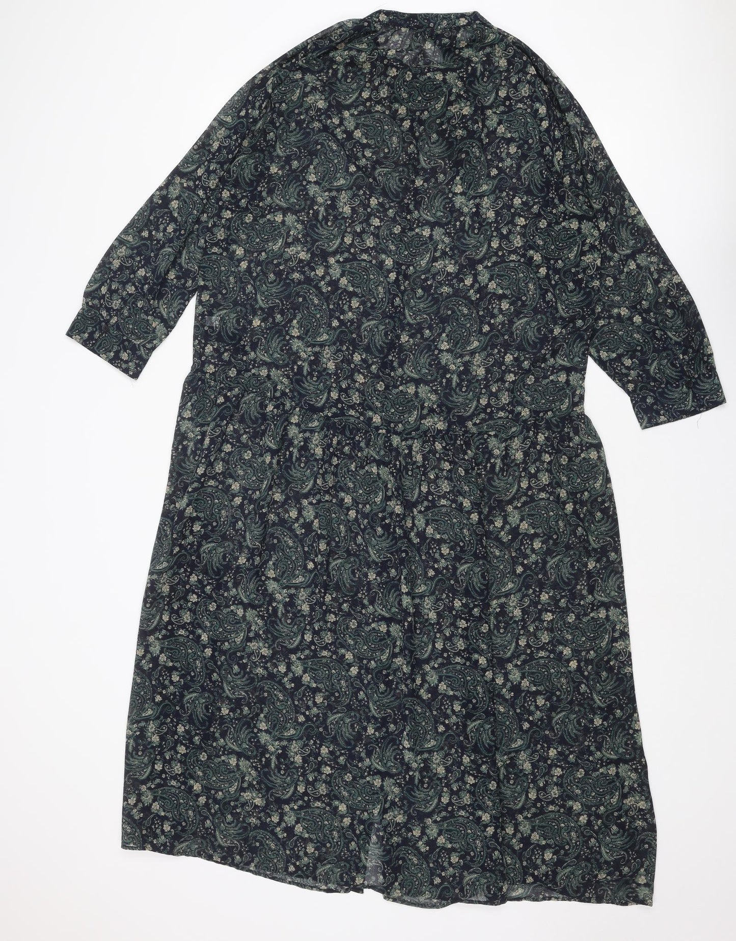 Uniqlo Womens Blue Paisley Polyester A-Line Size M Round Neck Button