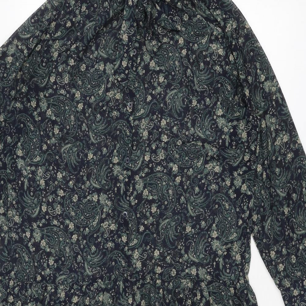 Uniqlo Womens Blue Paisley Polyester A-Line Size M Round Neck Button