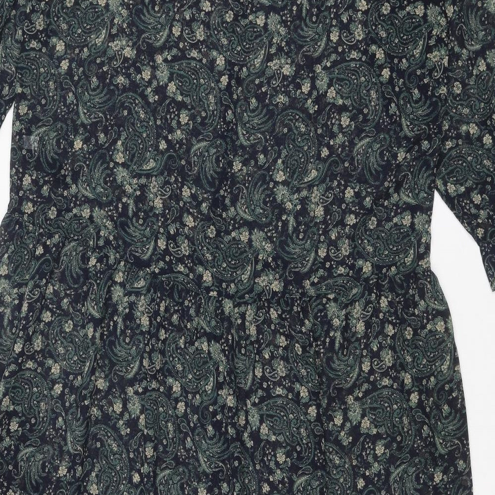 Uniqlo Womens Blue Paisley Polyester A-Line Size M Round Neck Button