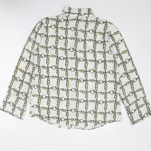 Boohoo Womens White Geometric Polyester Basic Button-Up Size 14 Collared - Chain Link Print