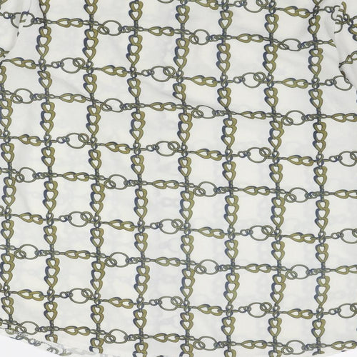 Boohoo Womens White Geometric Polyester Basic Button-Up Size 14 Collared - Chain Link Print