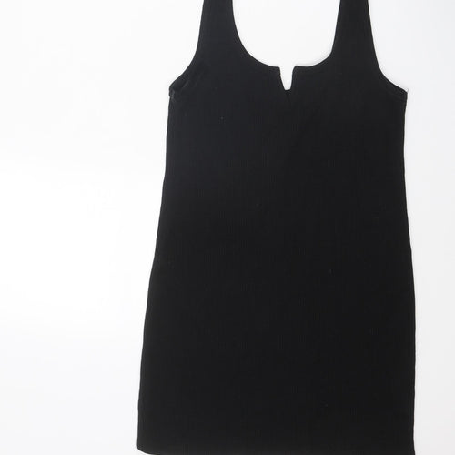Topshop Womens Black Polyester Tank Dress Size 10 V-Neck Pullover