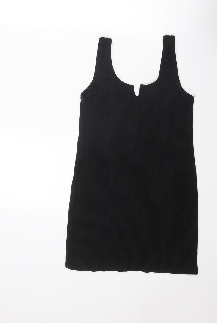 Topshop Womens Black Polyester Tank Dress Size 10 V-Neck Pullover