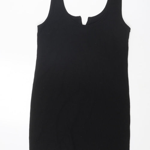 Topshop Womens Black Polyester Tank Dress Size 10 V-Neck Pullover