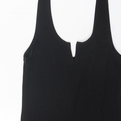 Topshop Womens Black Polyester Tank Dress Size 10 V-Neck Pullover
