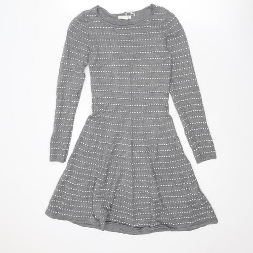 Springfield Womens Grey Striped Viscose Jumper Dress Size XS Round Neck Pullover