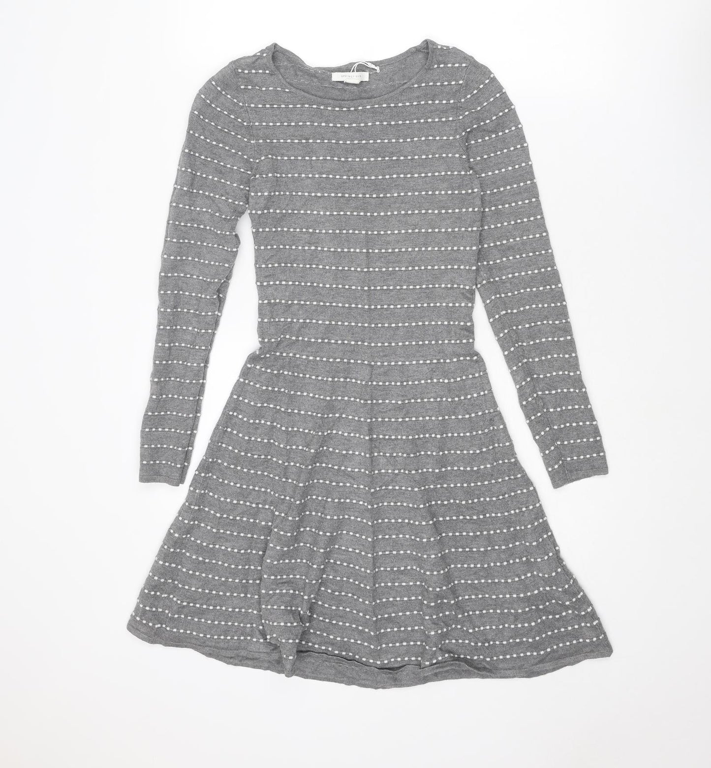 Springfield Womens Grey Striped Viscose Jumper Dress Size XS Round Neck Pullover