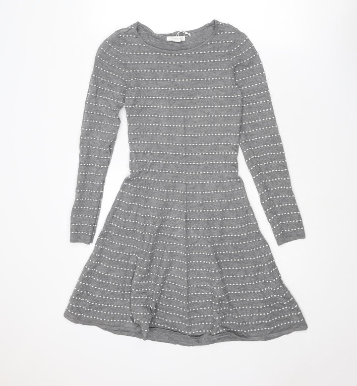 Springfield Womens Grey Striped Viscose Jumper Dress Size XS Round Neck Pullover