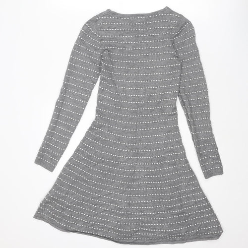Springfield Womens Grey Striped Viscose Jumper Dress Size XS Round Neck Pullover