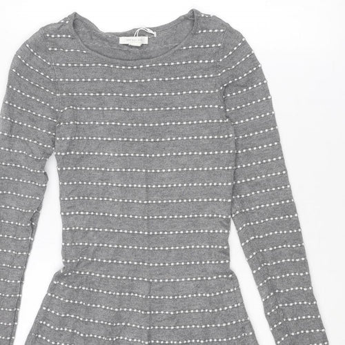 Springfield Womens Grey Striped Viscose Jumper Dress Size XS Round Neck Pullover