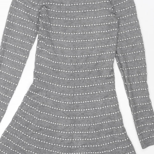 Springfield Womens Grey Striped Viscose Jumper Dress Size XS Round Neck Pullover