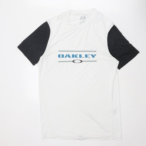 Oakley Mens White Polyester Basic T-Shirt Size S Round Neck Pullover