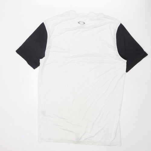 Oakley Mens White Polyester Basic T-Shirt Size S Round Neck Pullover