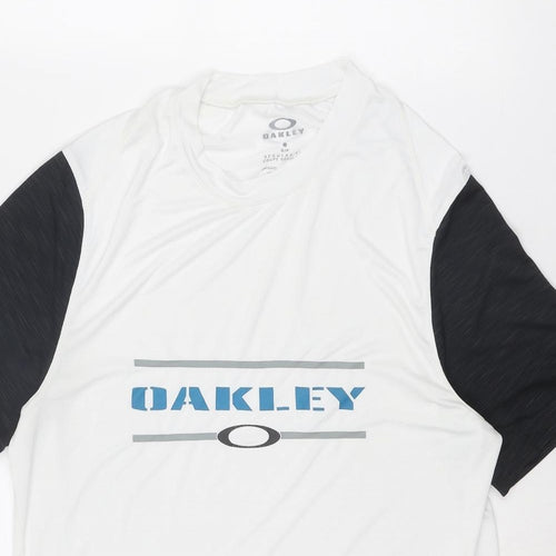 Oakley Mens White Polyester Basic T-Shirt Size S Round Neck Pullover