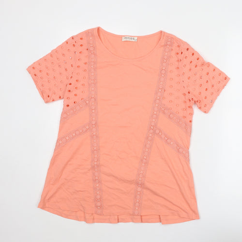Indigo Womens Pink Polyester Basic T-Shirt Size 12 Round Neck