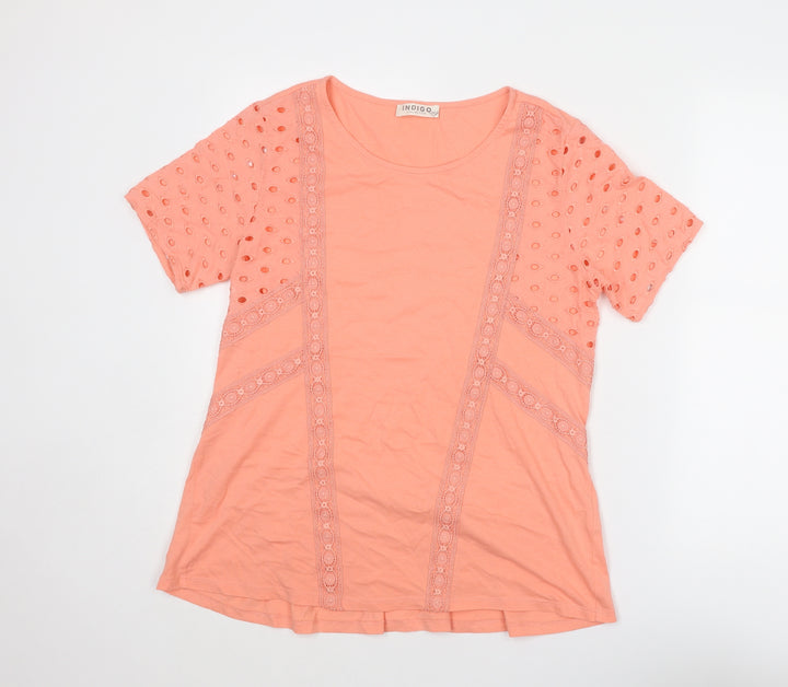 Indigo Womens Pink Polyester Basic T-Shirt Size 12 Round Neck