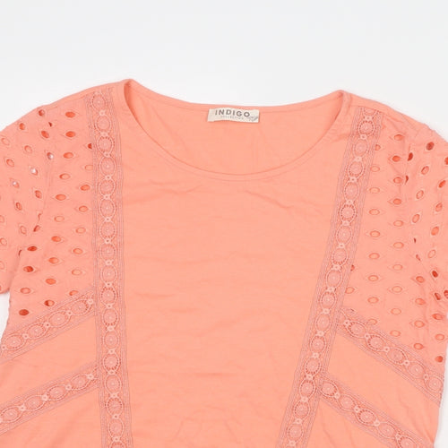 Indigo Womens Pink Polyester Basic T-Shirt Size 12 Round Neck