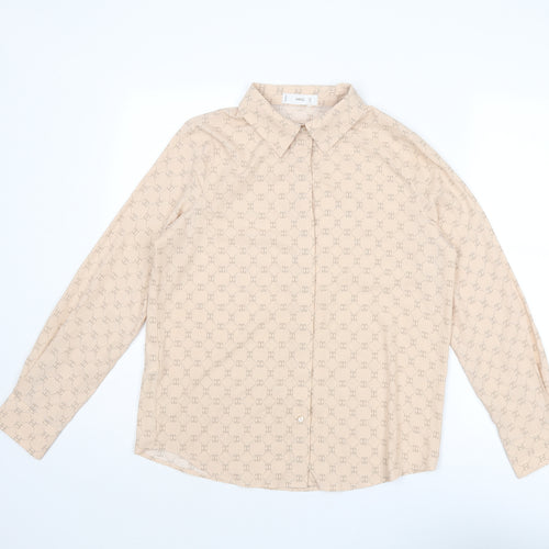 Mango Womens Pink Geometric Polyester Basic Button-Up Size 8 Collared