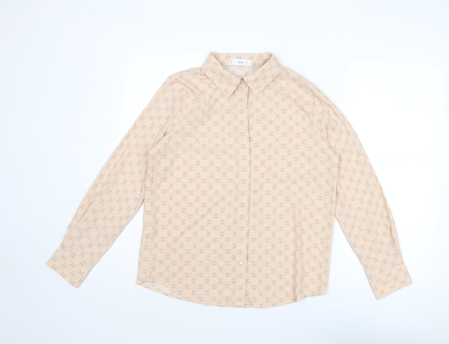 Mango Womens Pink Geometric Polyester Basic Button-Up Size 8 Collared